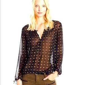 Lucky Brand sheer black and gold top Sz XL